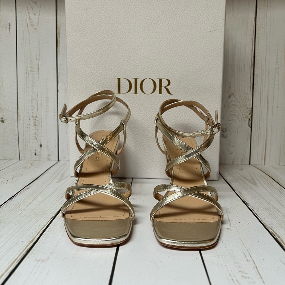 Christian Dior Rhodes Strappy Leather Sandal Pale Gold Sz 35 / 5 - Picture 7 of 15